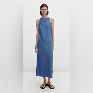 Massimo Dutti - Linen Halter Dress (Blue)